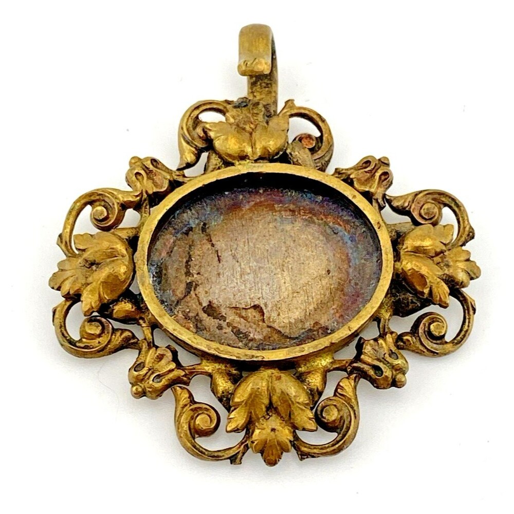 Antique Victorian Renaissance Revival Brass Portrait Locket Pendant Fragment